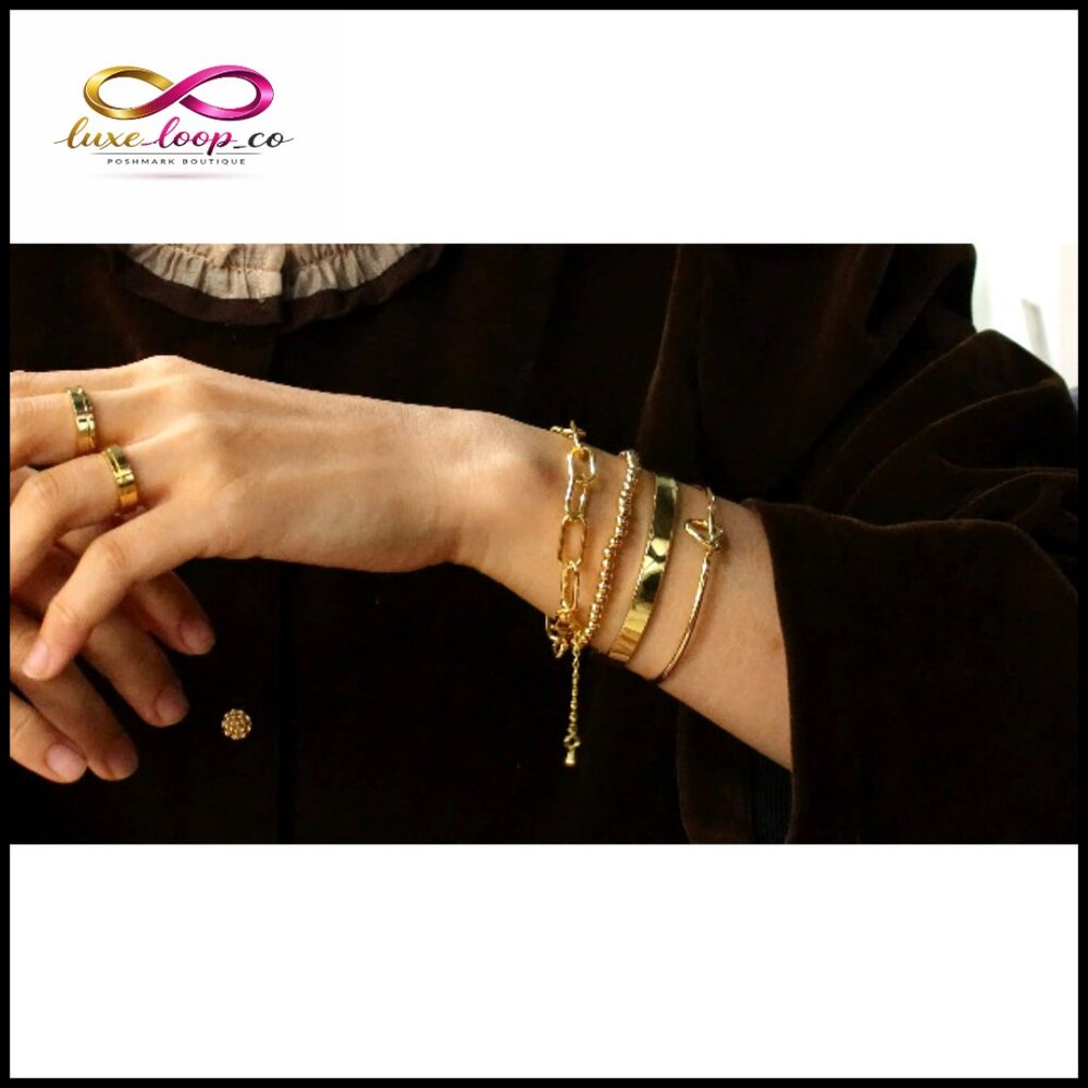 Gold Plated Cuff Bracelets Stack Set Non Tarnish … - image 7